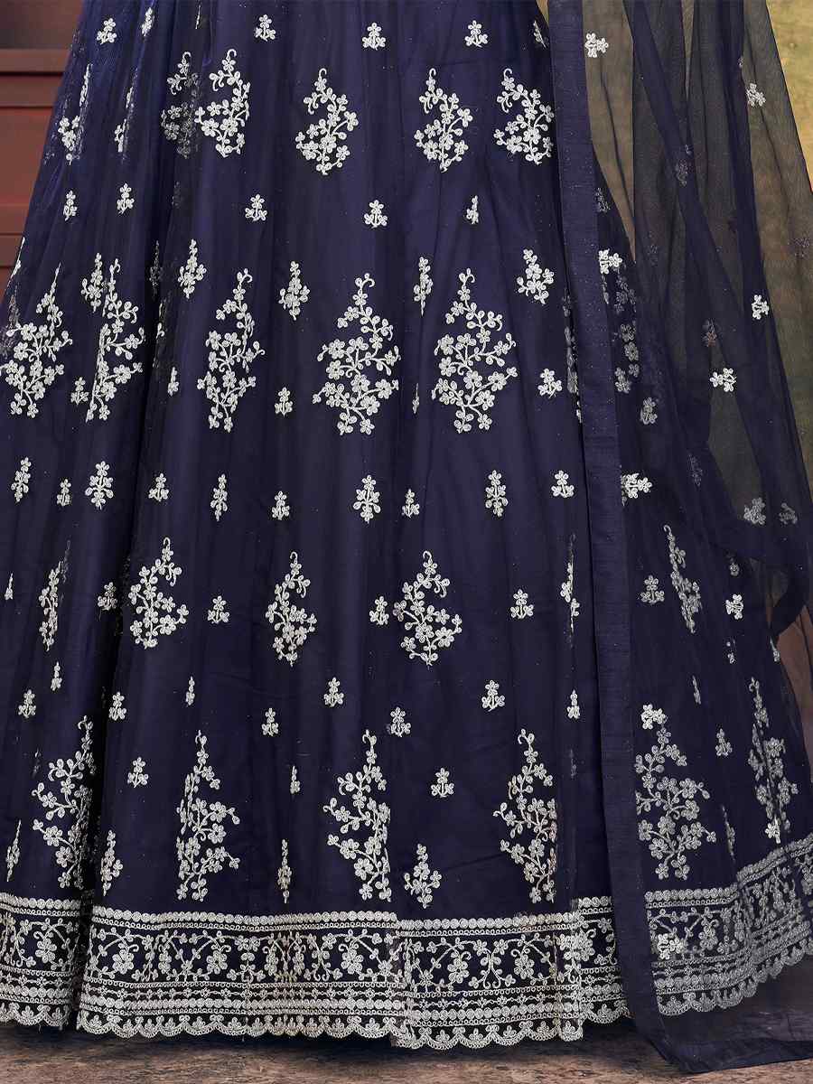 Navy Blue Net Embroidered Festival Wedding Anarkali Salwar Kameez