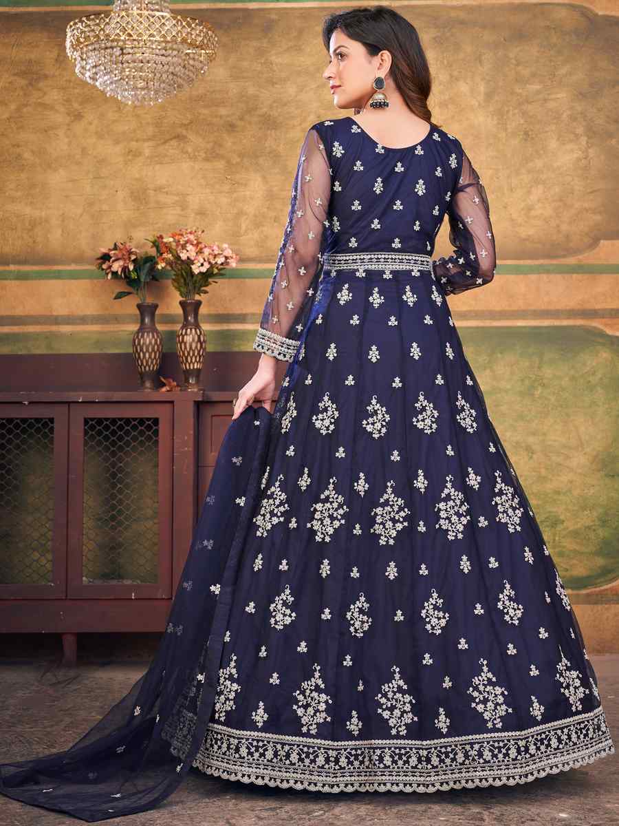 Navy Blue Net Embroidered Festival Wedding Anarkali Salwar Kameez