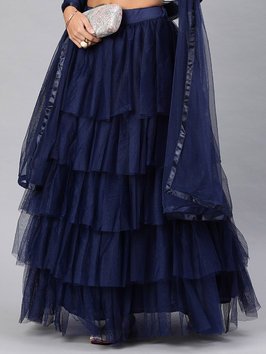 Navy Blue Net Embroidered Party Wear Wedding Circular Lehenga Choli