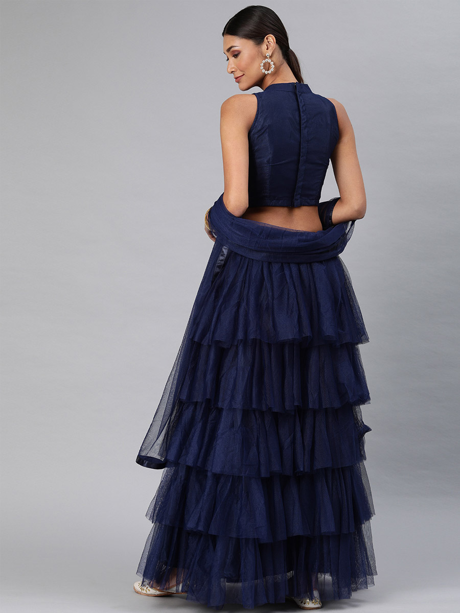 Navy Blue Net Embroidered Party Wear Wedding Circular Lehenga Choli