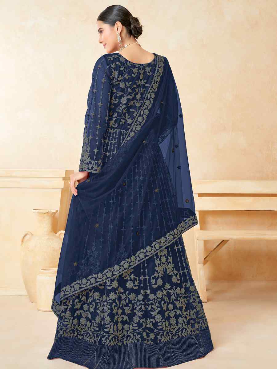 Navy Blue Net Embroidered Wedding Festival Anarkali Salwar Kameez