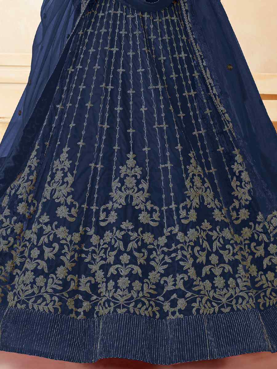 Navy Blue Net Embroidered Wedding Festival Anarkali Salwar Kameez