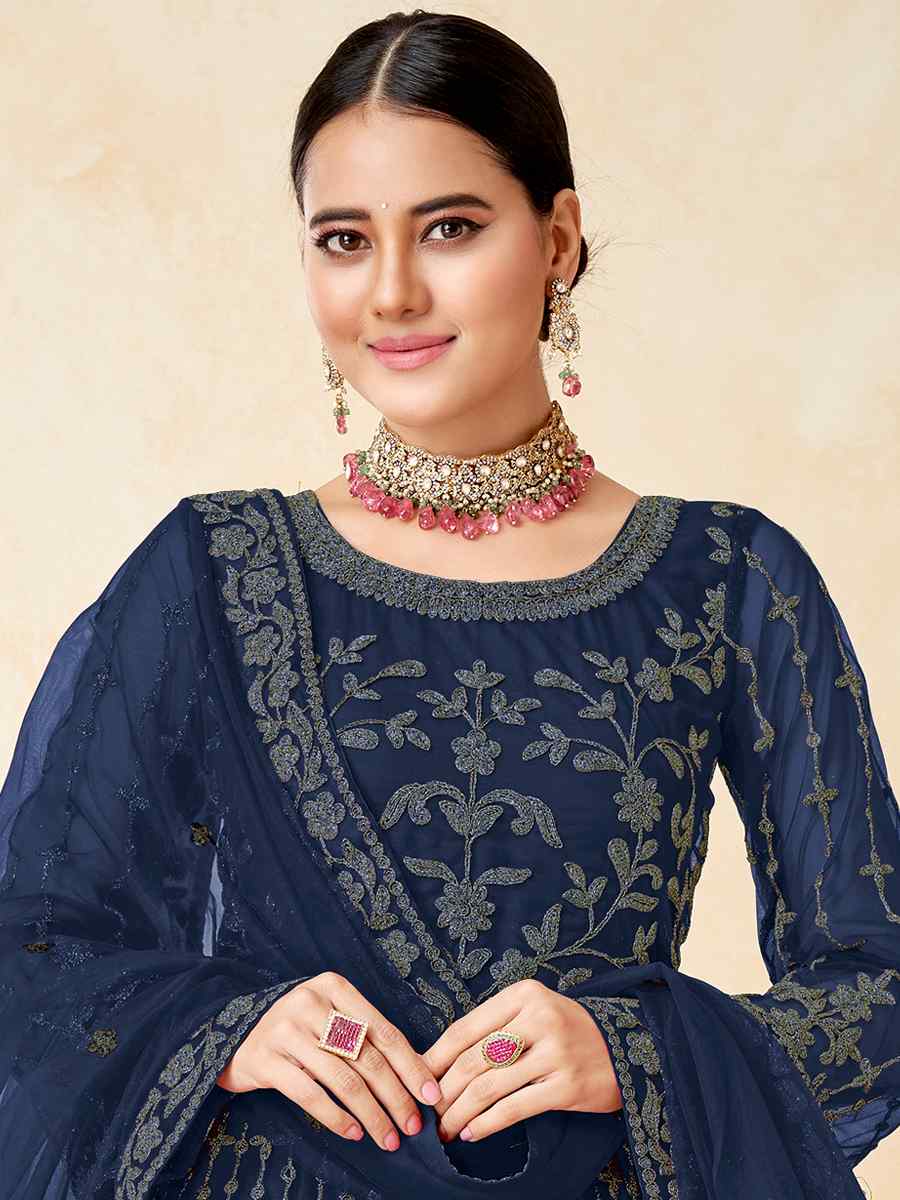 Navy Blue Net Embroidered Wedding Festival Anarkali Salwar Kameez