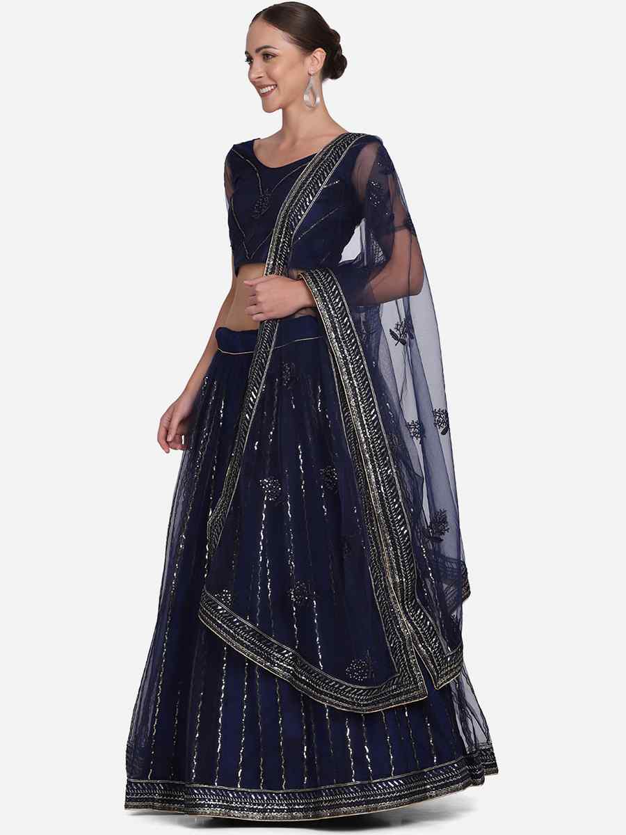 Navy Blue Net Zari Wedding Festival Circular Lehenga Choli