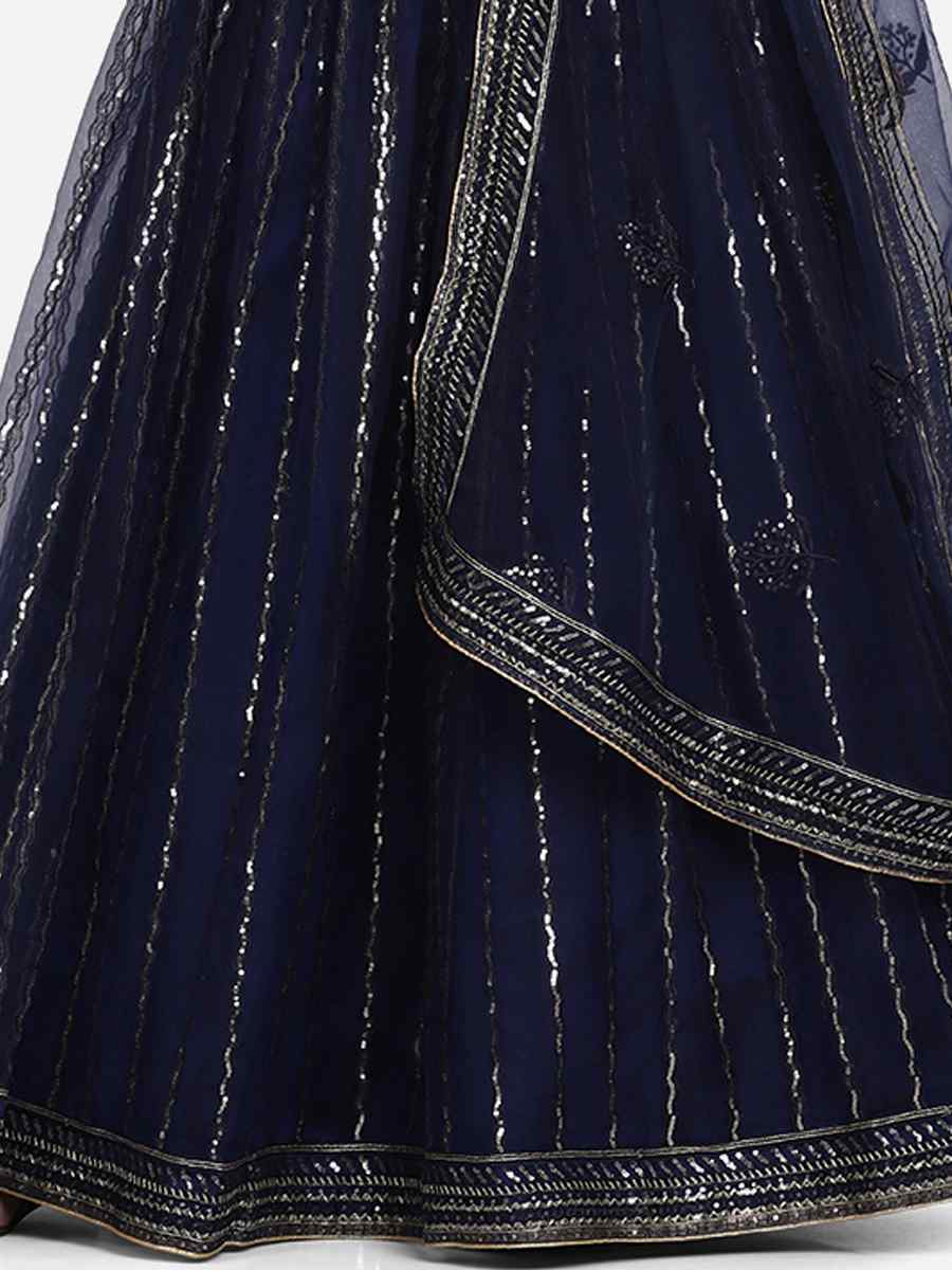 Navy Blue Net Zari Wedding Festival Circular Lehenga Choli