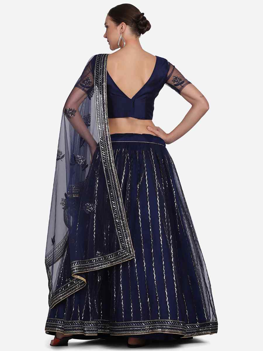 Navy Blue Net Zari Wedding Festival Circular Lehenga Choli