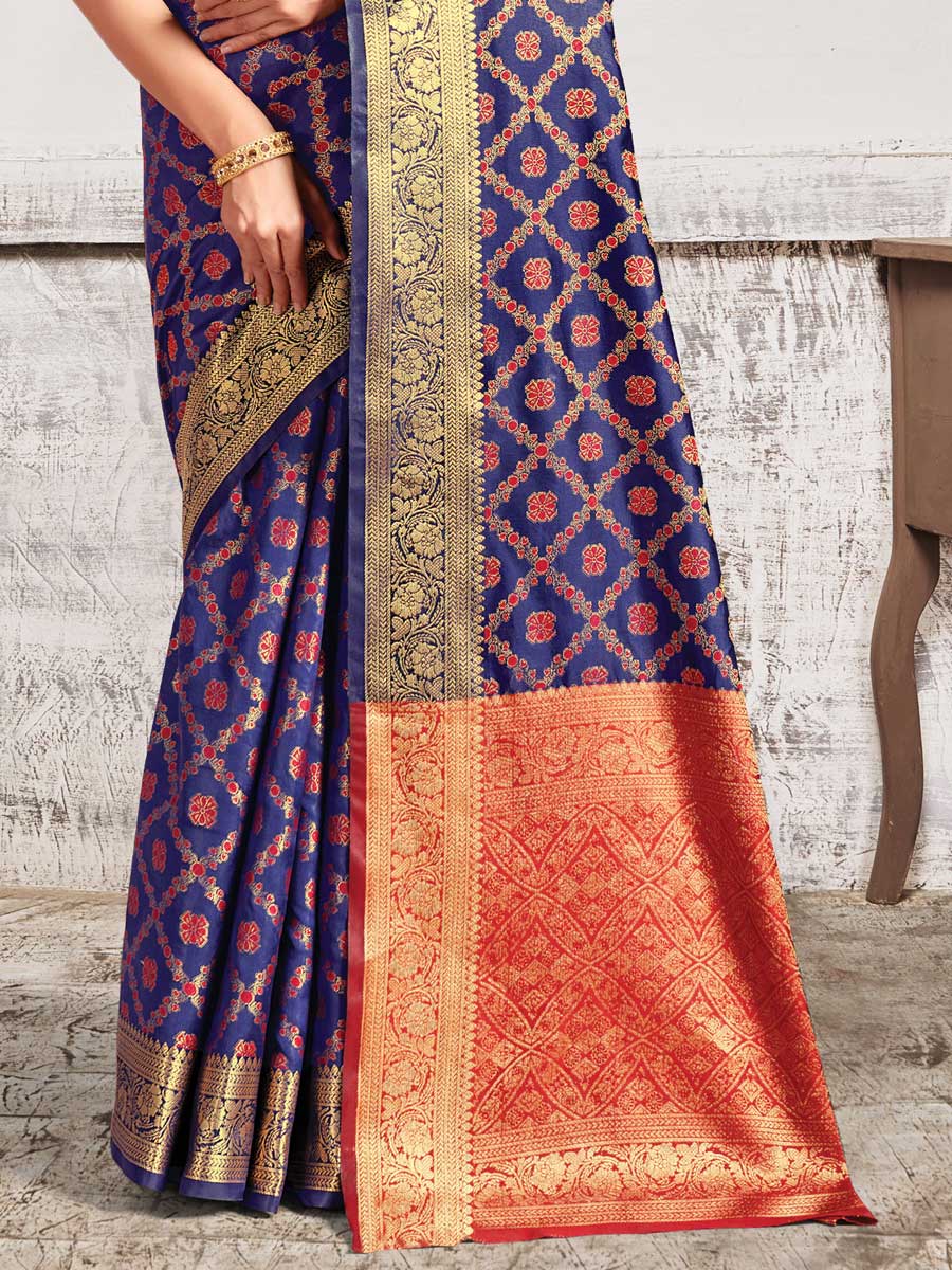 Navy Blue Patola Silk Handwoven Festival Saree