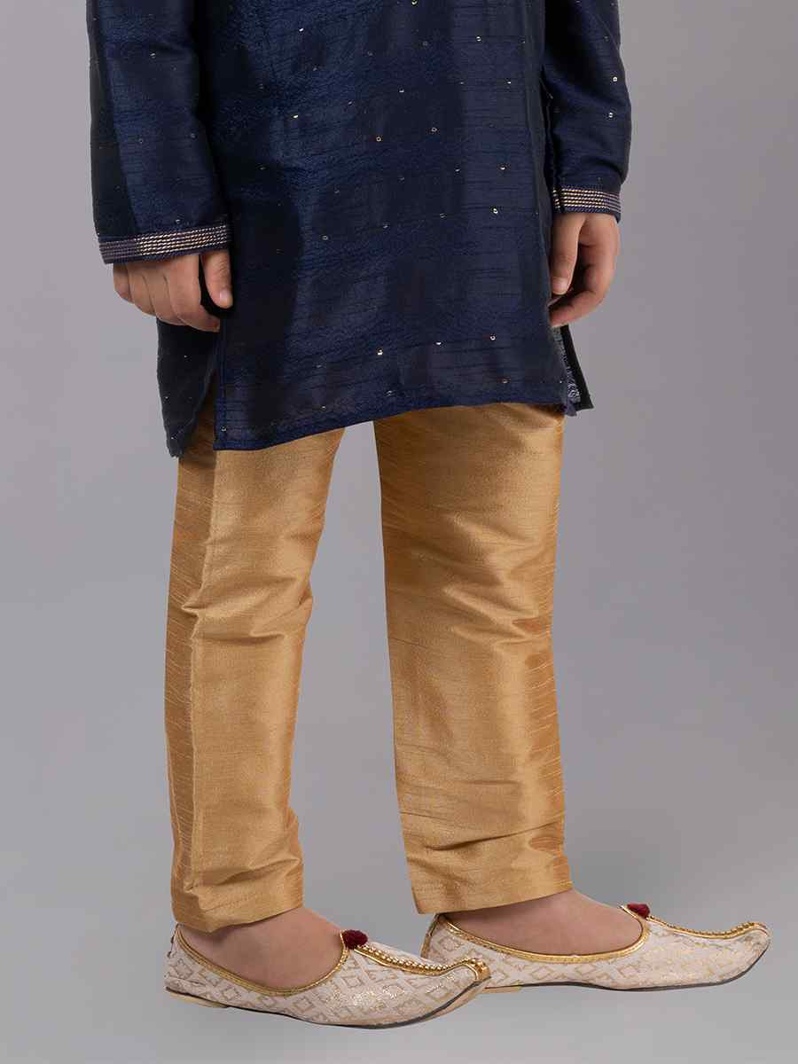 Navy Blue Polyester Cotton Embroidered Festival Traditional Kurta Pyjama Boys Wear