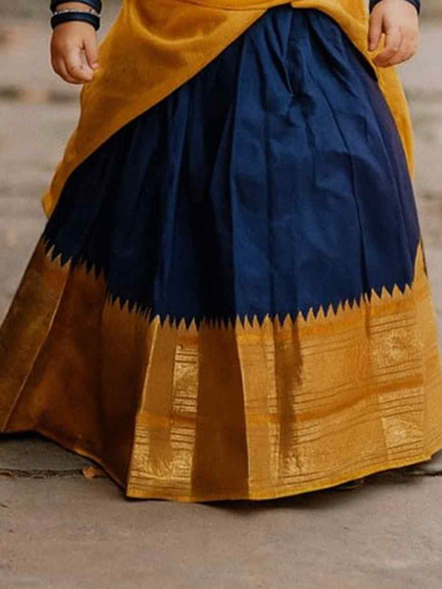 Navy Blue Premium Lichi Silk Brocade Kids Wear Wedding Festival Lehengas Girls Wear