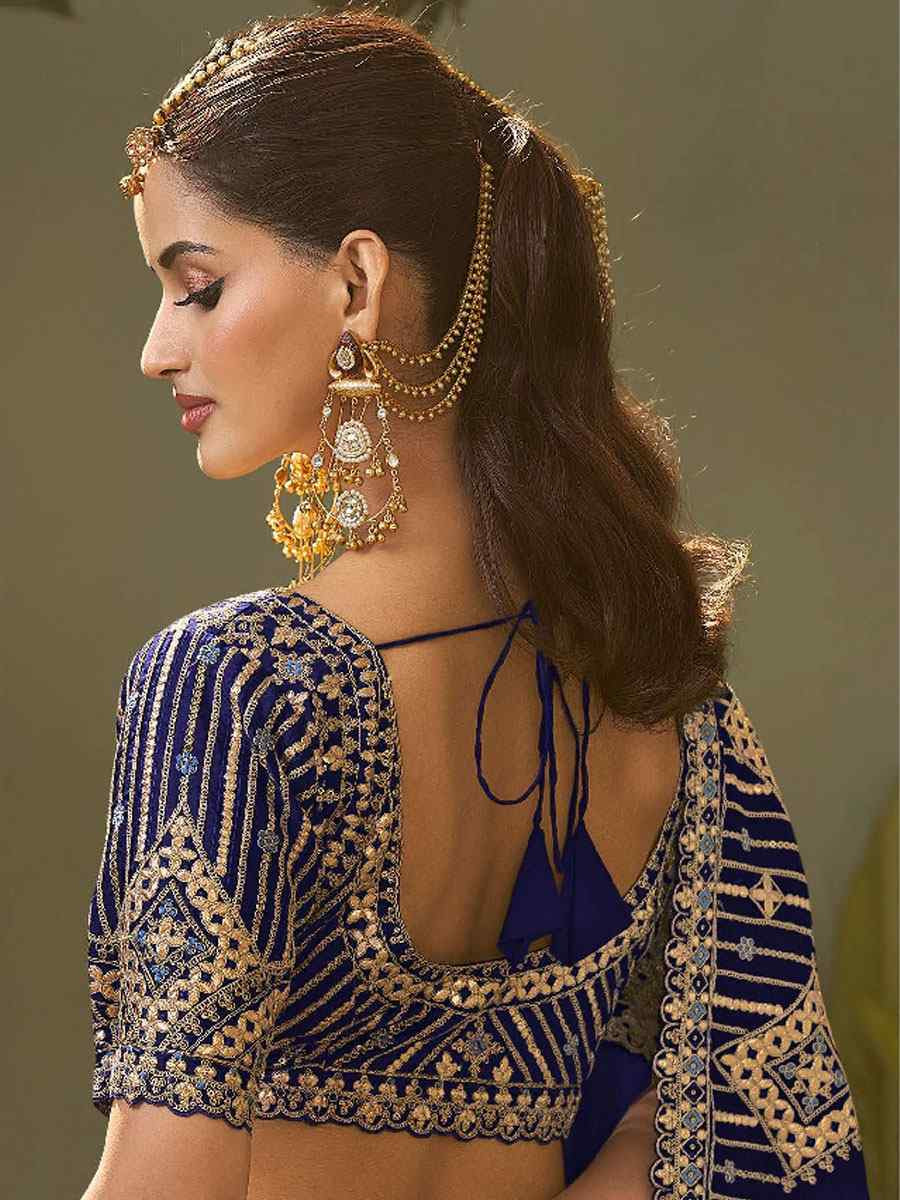 Navy Blue Premium Silk Embroidery Festival Wedding Fancy Classic Heavy Border Saree