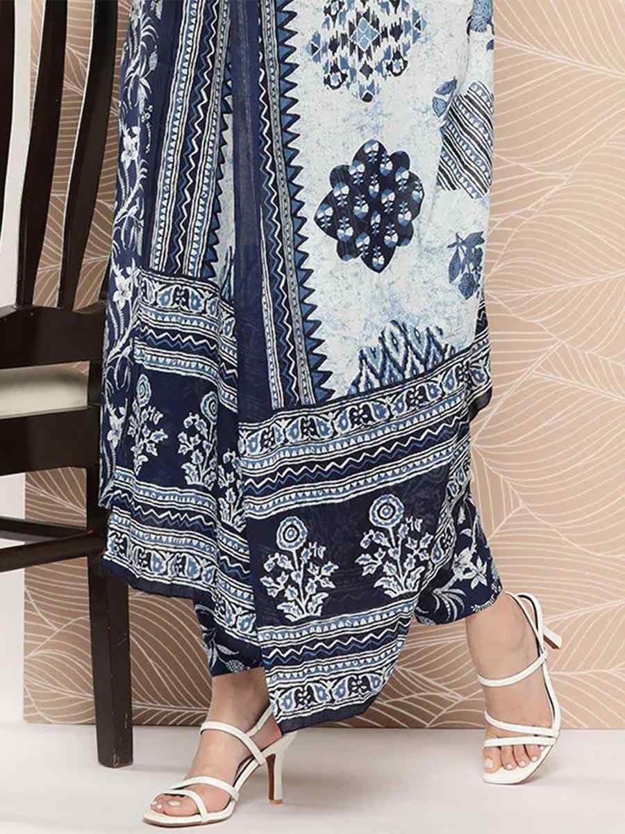 Navy Blue Pure Cotton Printed Festival Casual Ready Pant Salwar Kameez