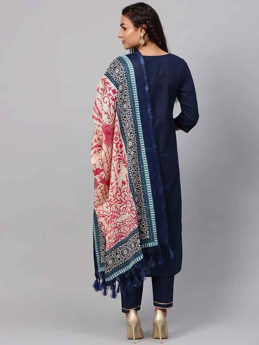 Navy Blue Pure Cotton Printed Festival Party Pant Salwar Kameez