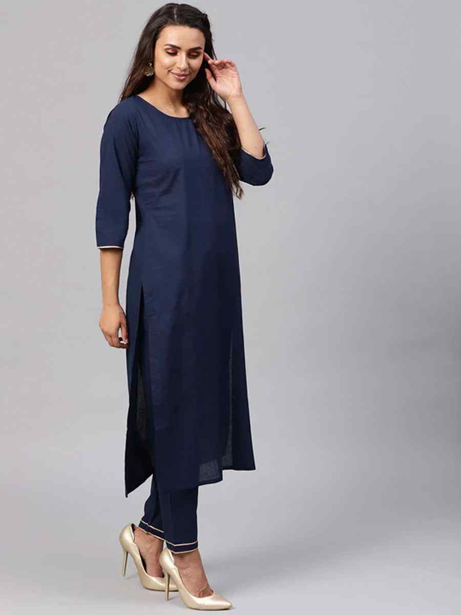 Navy Blue Pure Cotton Printed Festival Party Pant Salwar Kameez