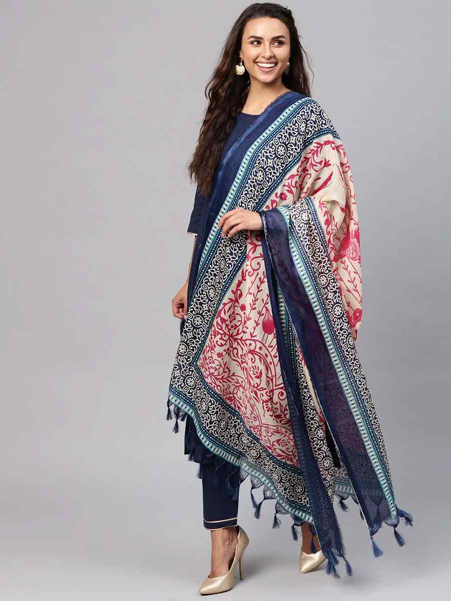 Navy Blue Pure Cotton Printed Festival Party Pant Salwar Kameez