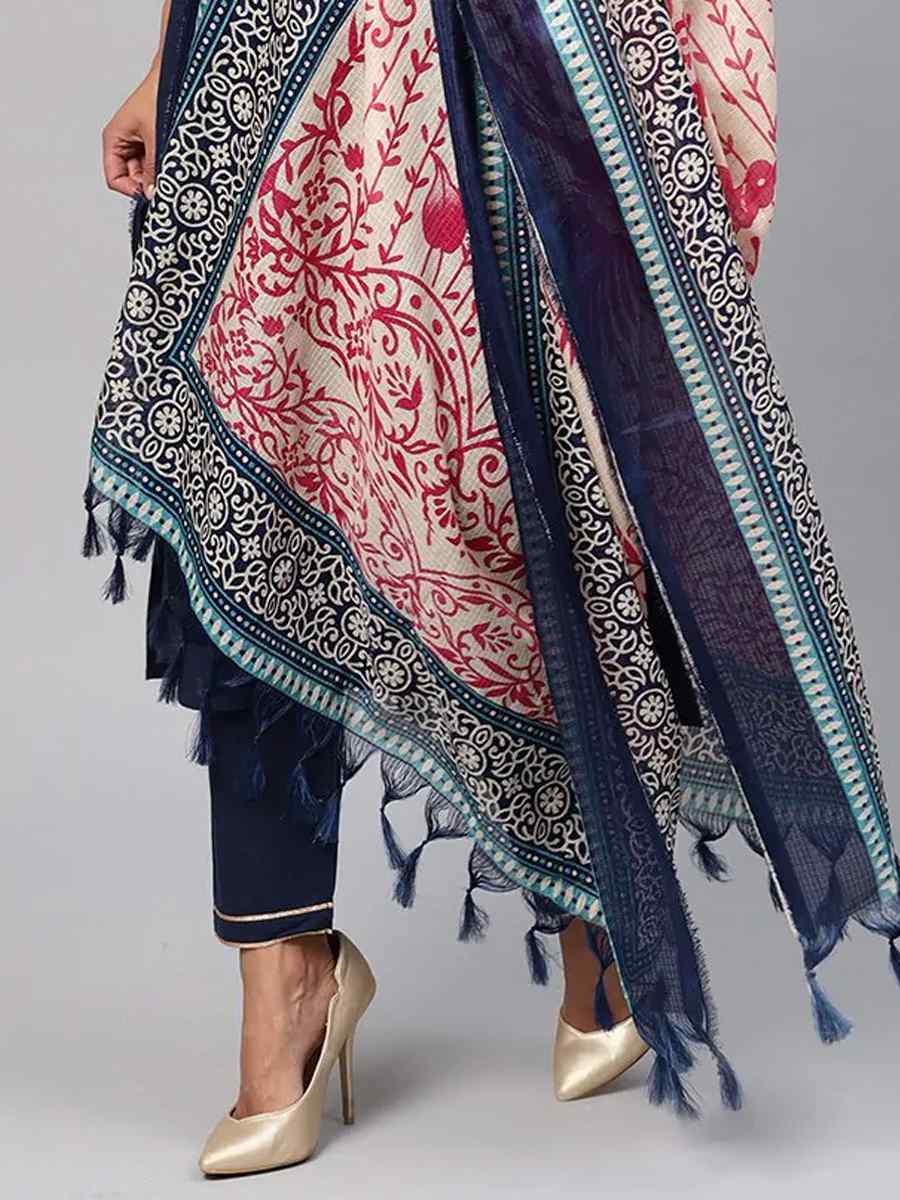 Navy Blue Pure Cotton Printed Festival Party Pant Salwar Kameez