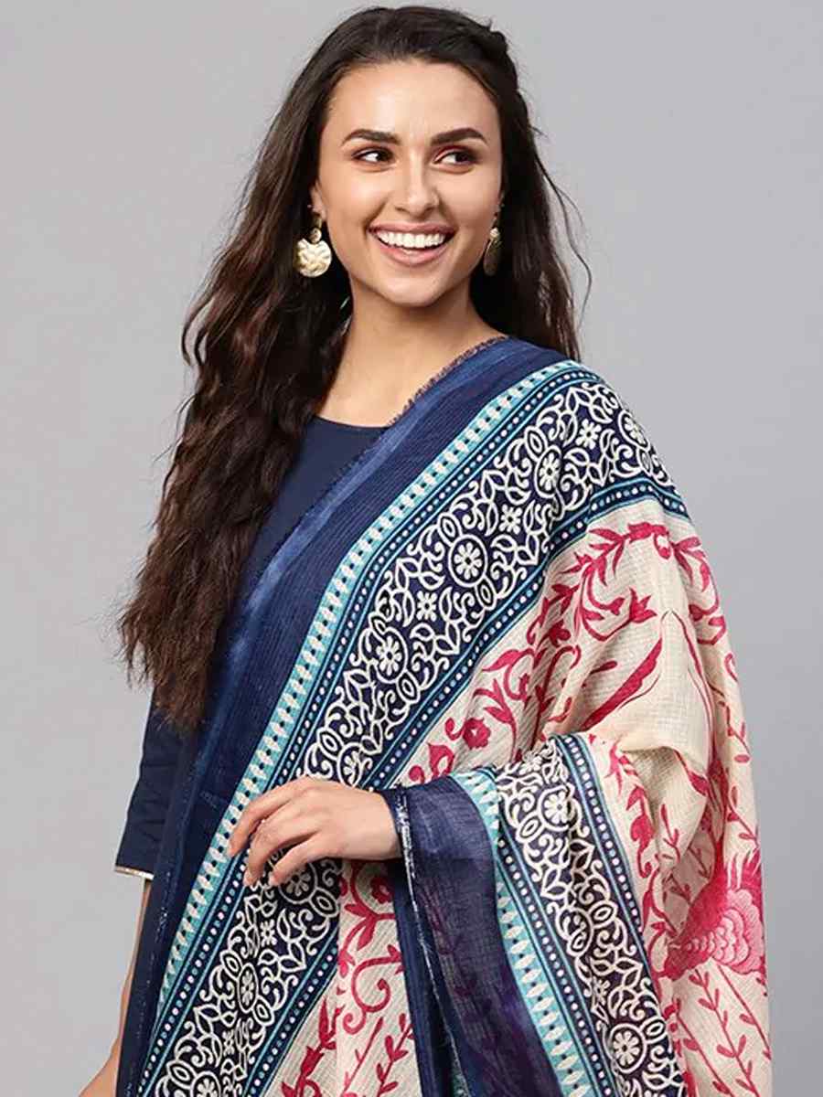 Navy Blue Pure Cotton Printed Festival Party Pant Salwar Kameez