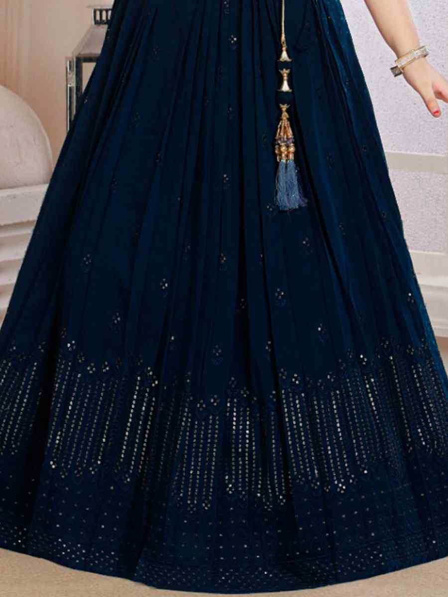 Navy Blue Pure Georgette Sequins Wedding Festival Lehengas Girls Wear