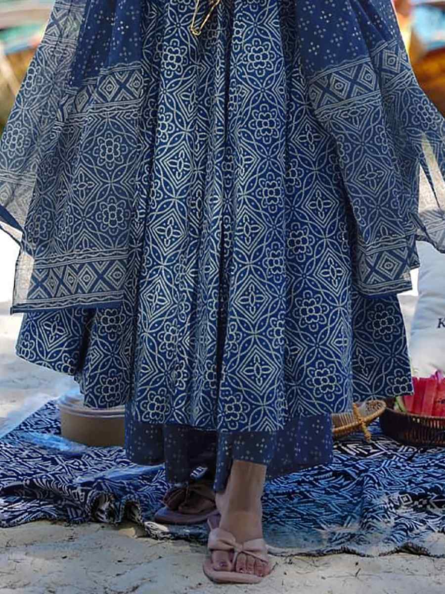 Navy Blue Pure MaslinPrinted Casual Festival Anarkali Salwar Kameez