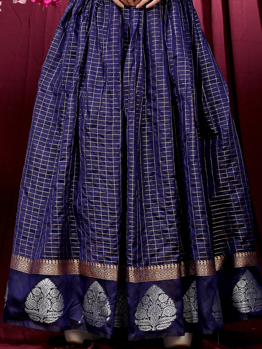 Navy Blue Pure Silk Handwoven Festival Gown