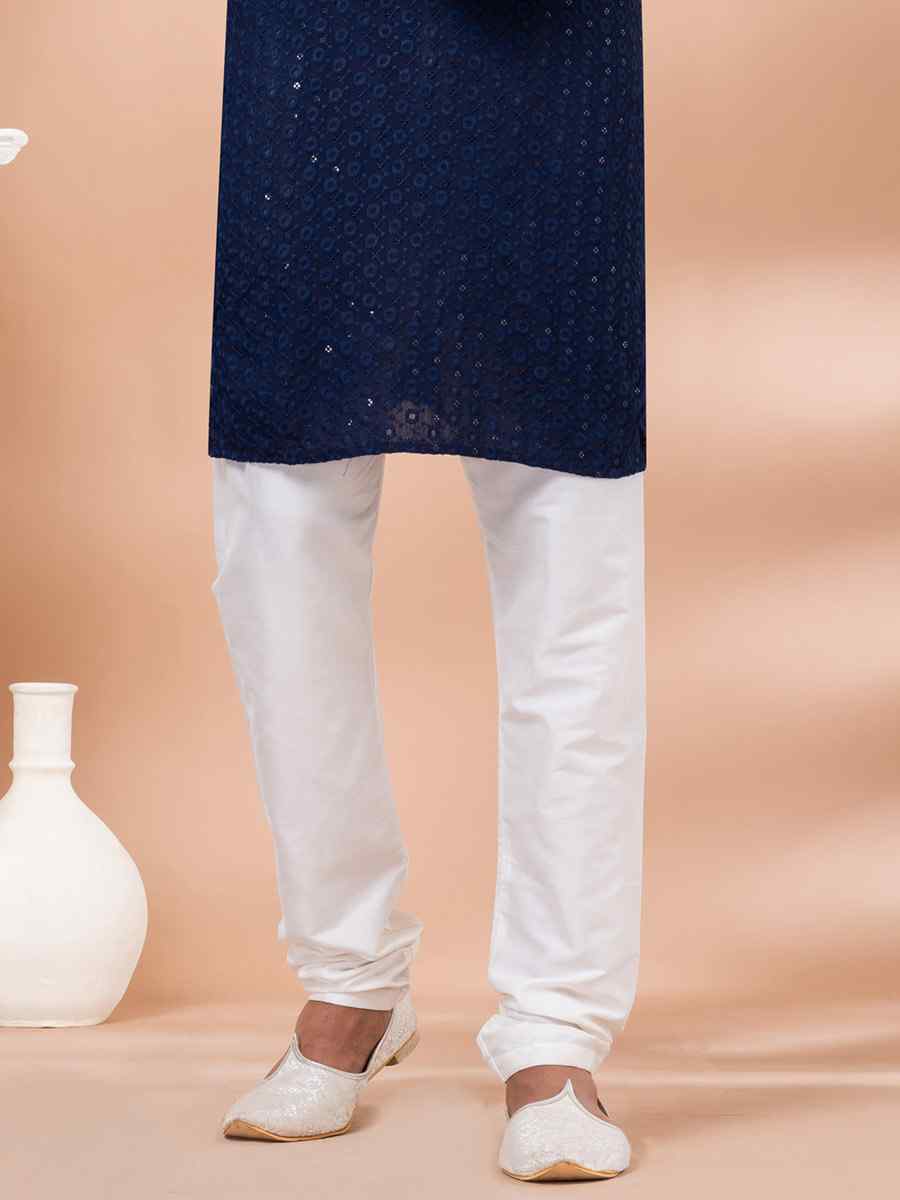 Navy Blue Rayon Embroidered Festival Casual Kurta
