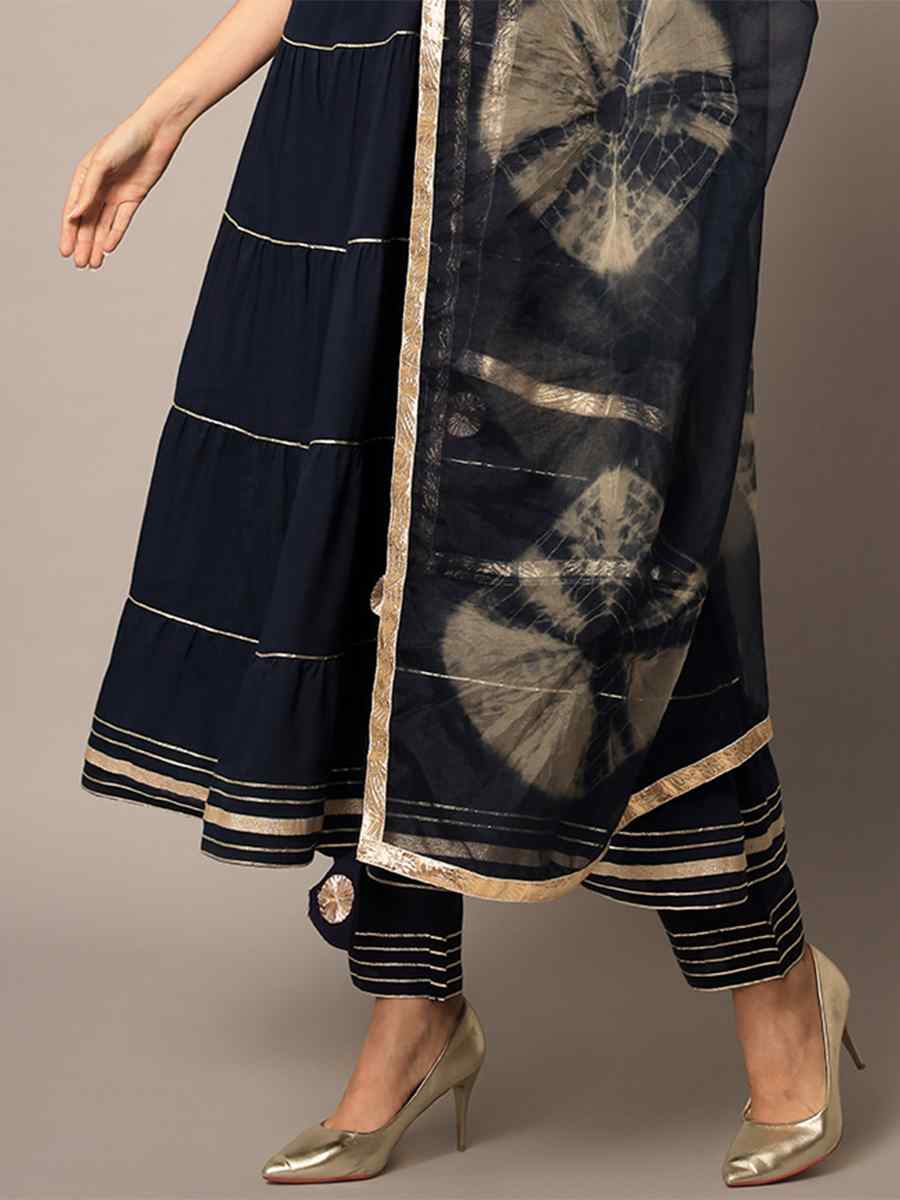 Navy Blue Rayon Embroidered Festival Casual Ready Anarkali Salwar Kameez