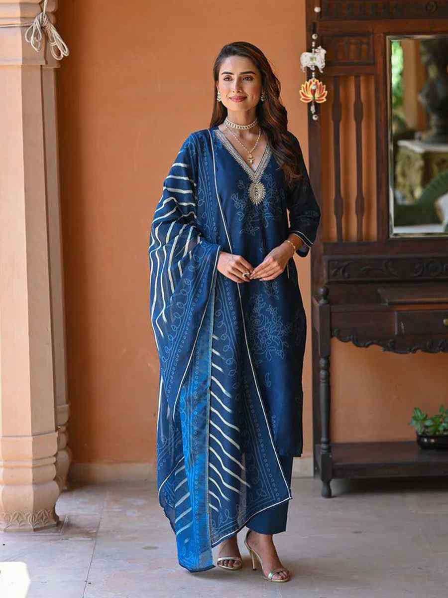 Navy Blue Rayon Embroidered Festival Wedding Ready Pant Salwar Kameez