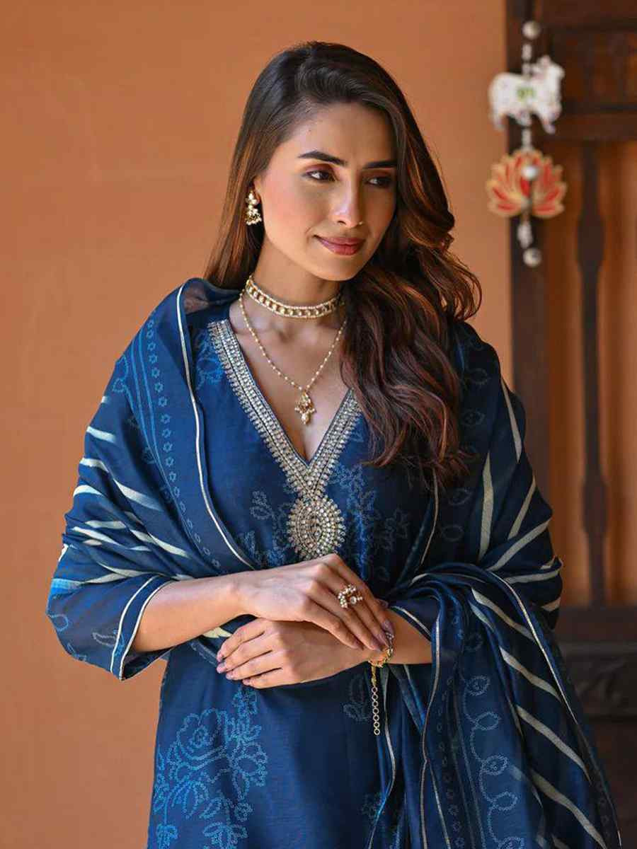 Navy Blue Rayon Embroidered Festival Wedding Ready Pant Salwar Kameez