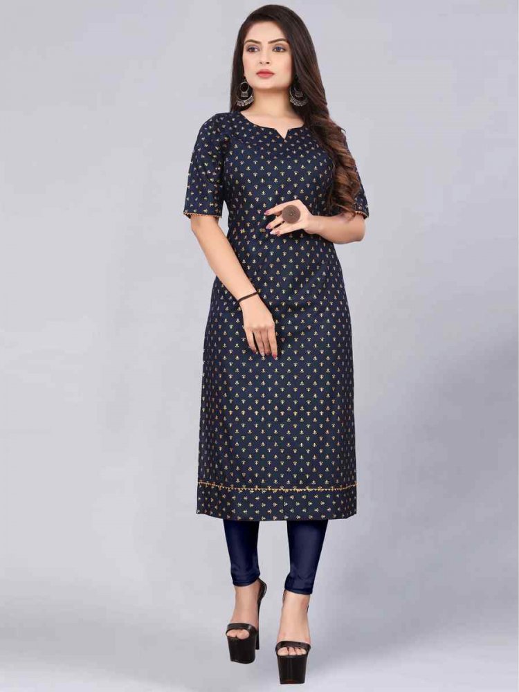 Navy Blue Rayon Printed Festival Casual Kurti