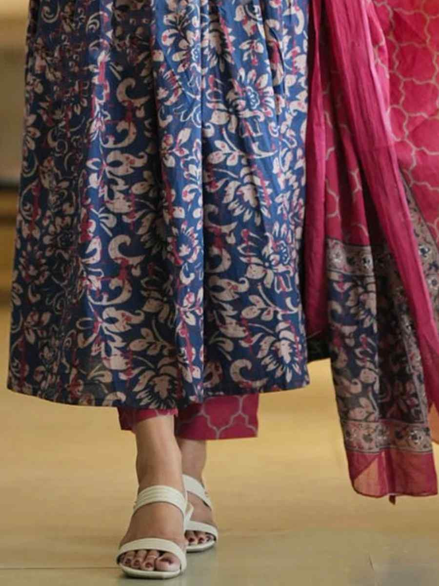 Navy Blue Rayon Printed Party Wedding Festival Casual Ready Anarkali Salwar Kameez