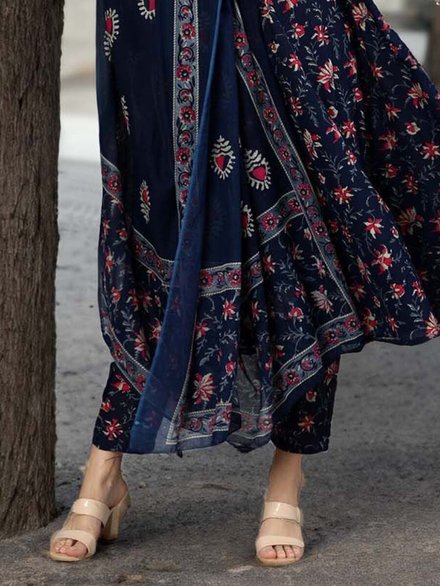 Navy Blue Rayon Printed Wedding Party Festival Casual Ready Palazzo Pant Salwar Kameez