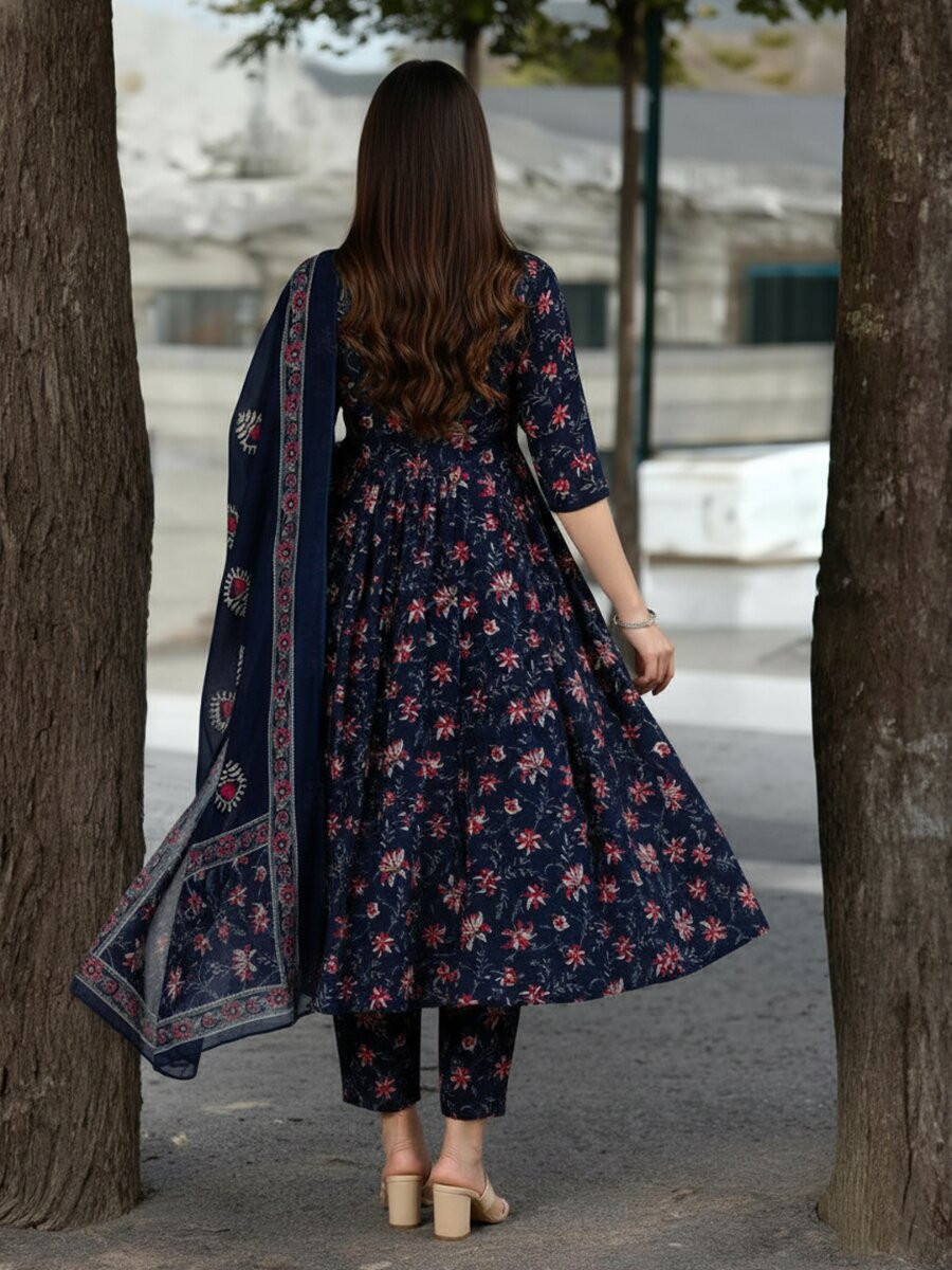 Navy Blue Rayon Printed Wedding Party Festival Casual Ready Palazzo Pant Salwar Kameez