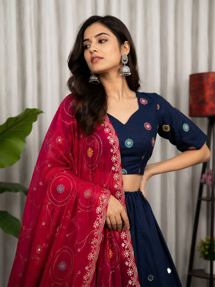 Navy Blue Roman silk Embroidery Sequins Wedding Reception Festival Ready Heavy Border Lehenga Choli
