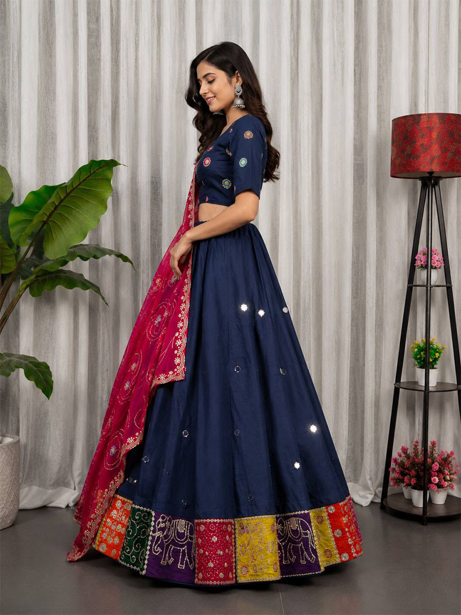 Navy Blue Roman silk Embroidery Sequins Wedding Reception Festival Ready Heavy Border Lehenga Choli