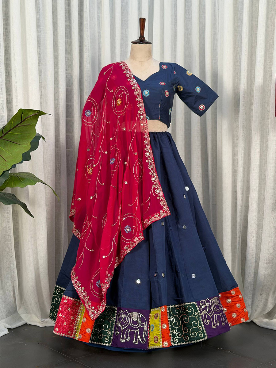 Navy Blue Roman silk Embroidery Sequins Wedding Reception Festival Ready Heavy Border Lehenga Choli