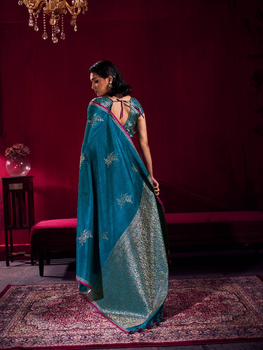 Navy Blue Satin Linen Silk Handwoven Weaving Wedding Reception Party Festival Heavy Border Sarees