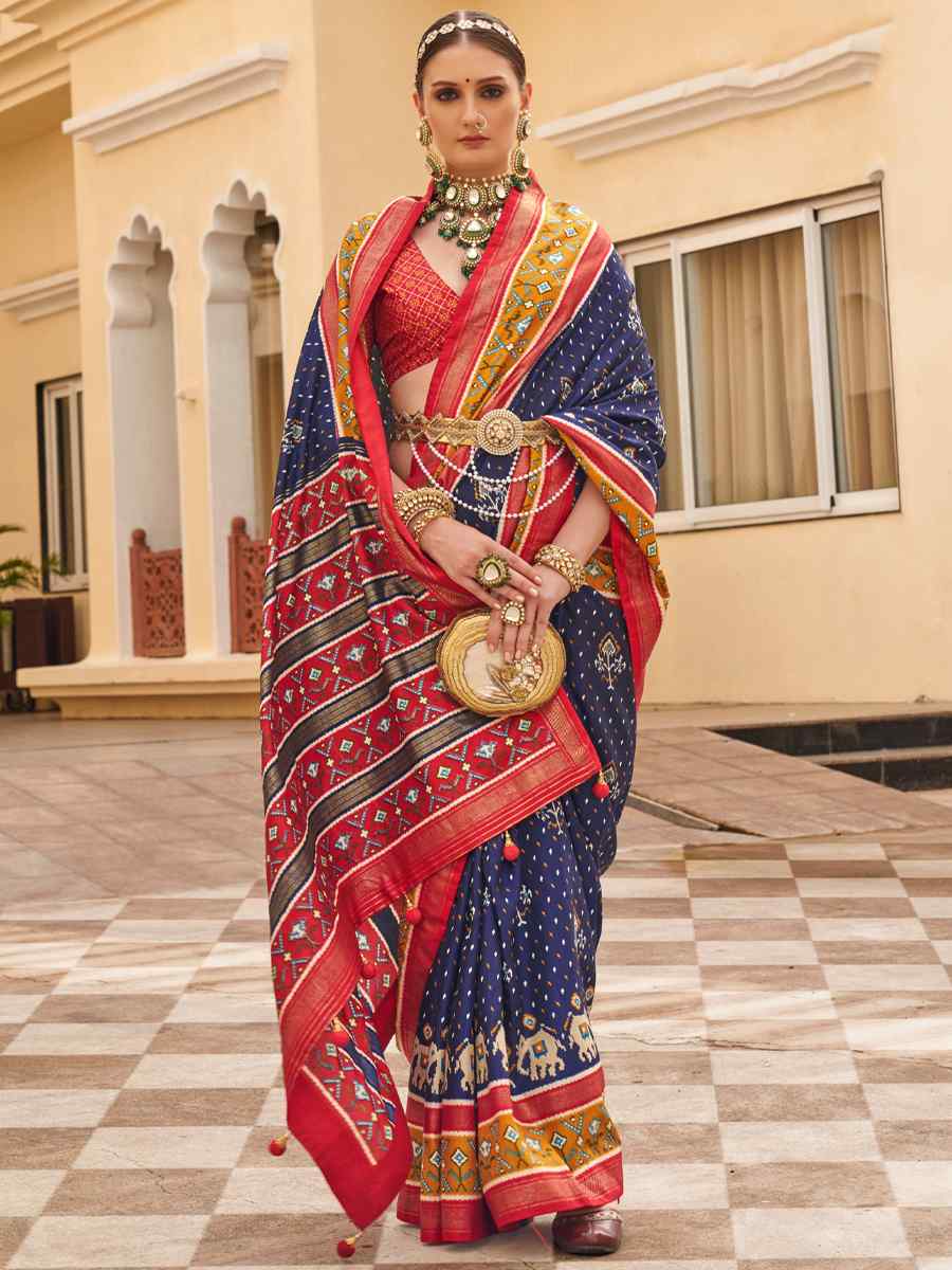 Navy Blue Sigma Silk Handwoven Wedding Festival Heavy Border Saree