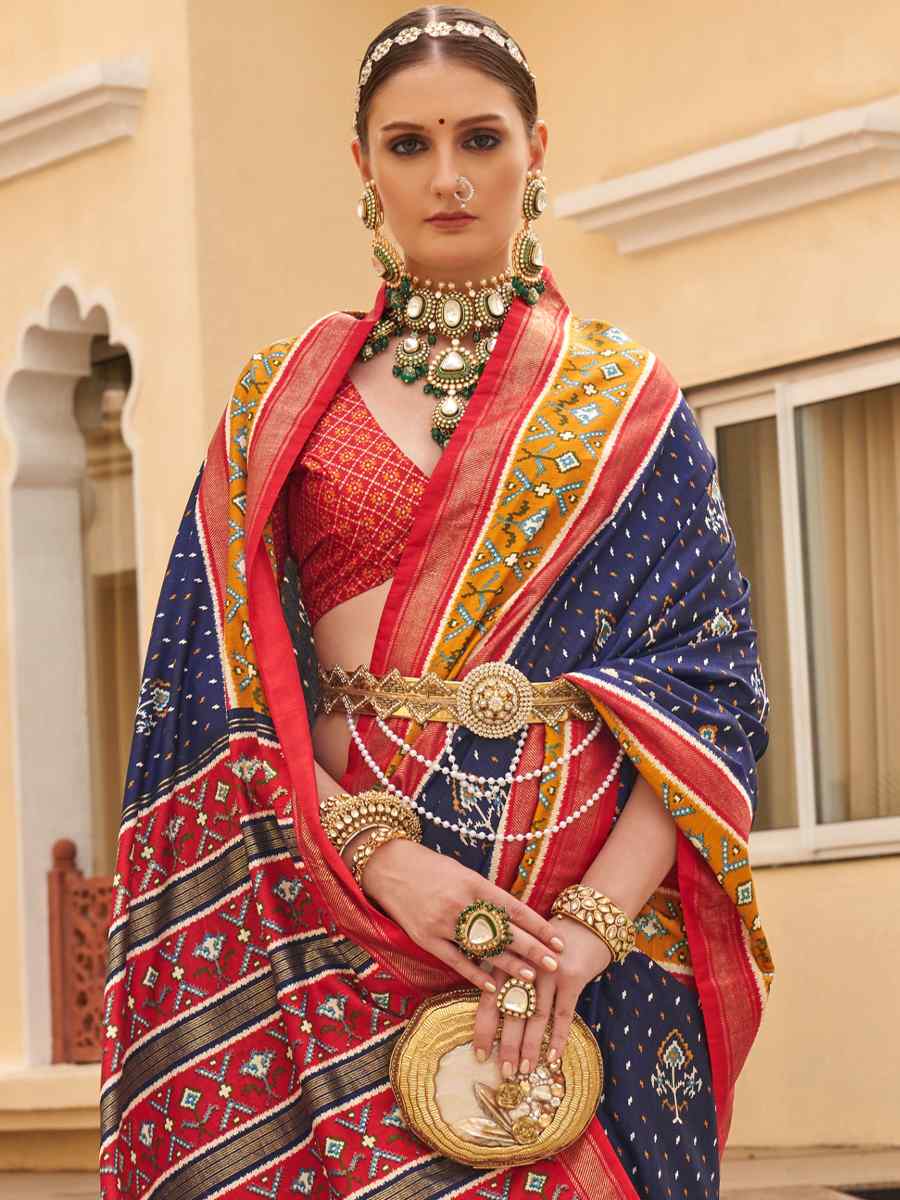 Navy Blue Sigma Silk Handwoven Wedding Festival Heavy Border Saree