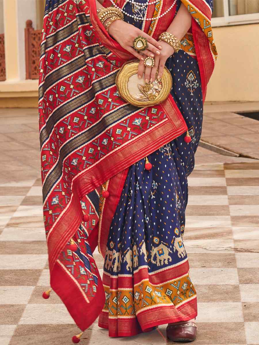 Navy Blue Sigma Silk Handwoven Wedding Festival Heavy Border Saree