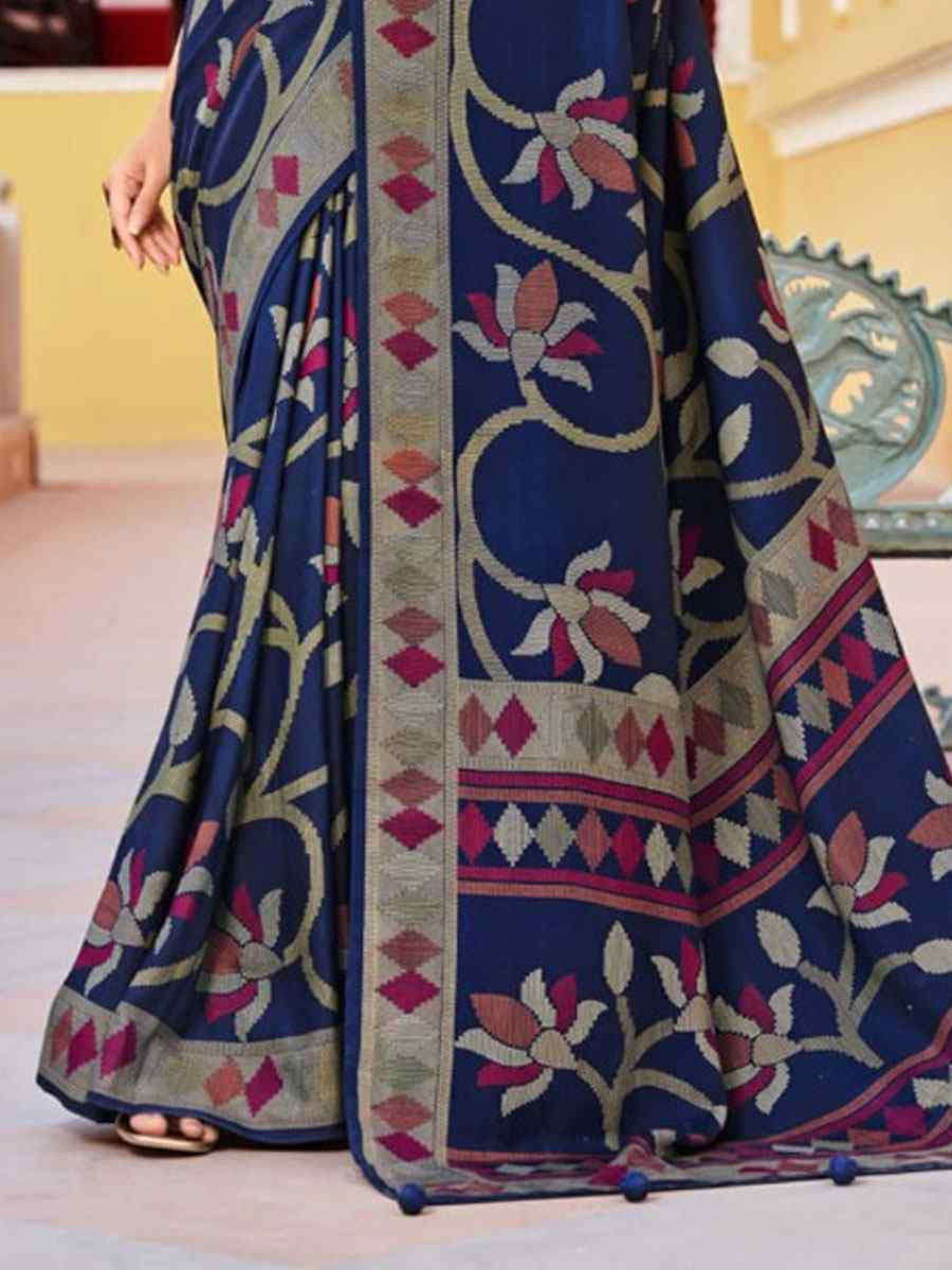 Navy Blue Sigma Silk Zari Handwoven Casual Reception Festival Wedding Fancy Heavy Border Saree