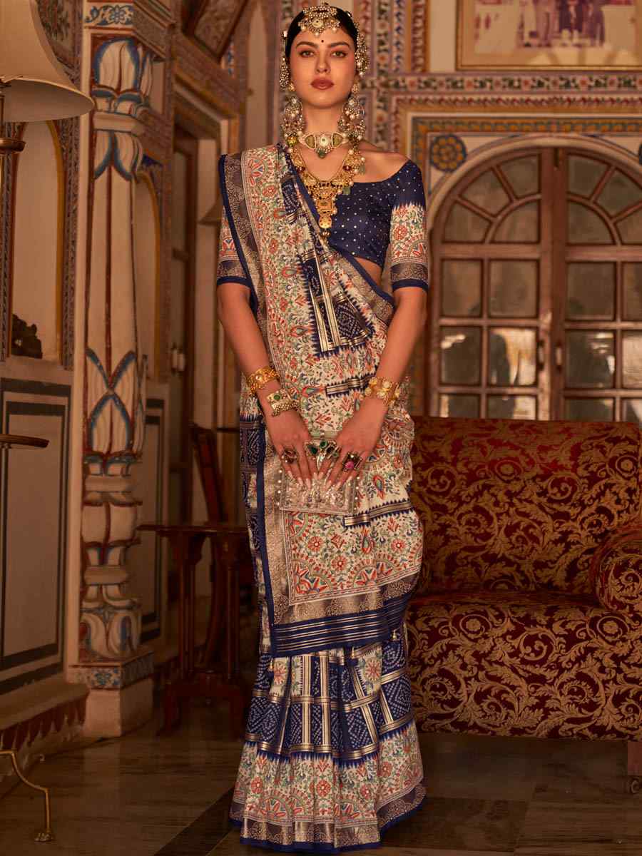 Navy Blue Silk Handwoven Casual Festival Heavy Border Saree