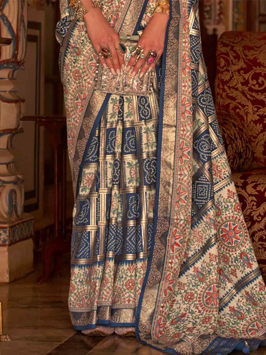 Navy Blue Silk Handwoven Casual Festival Heavy Border Saree