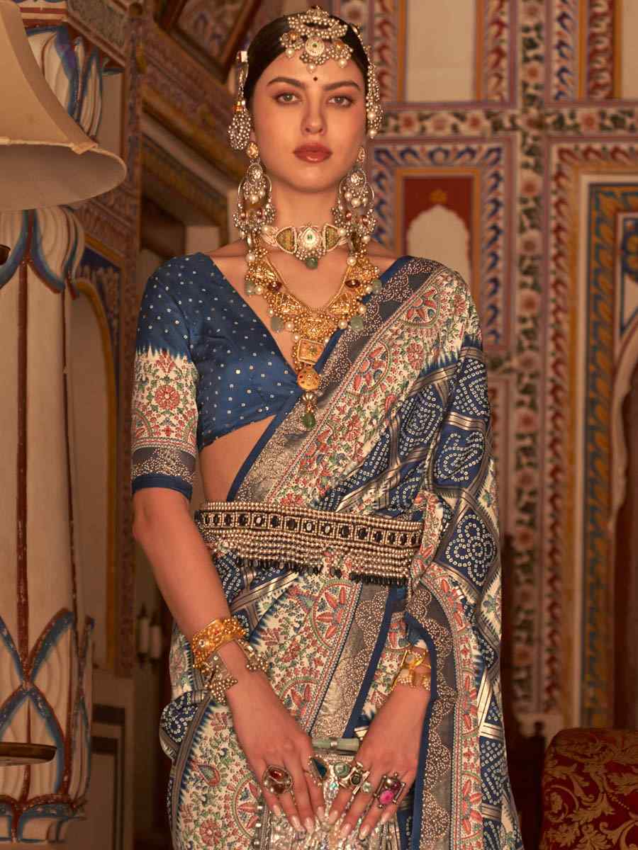 Navy Blue Silk Handwoven Casual Festival Heavy Border Saree