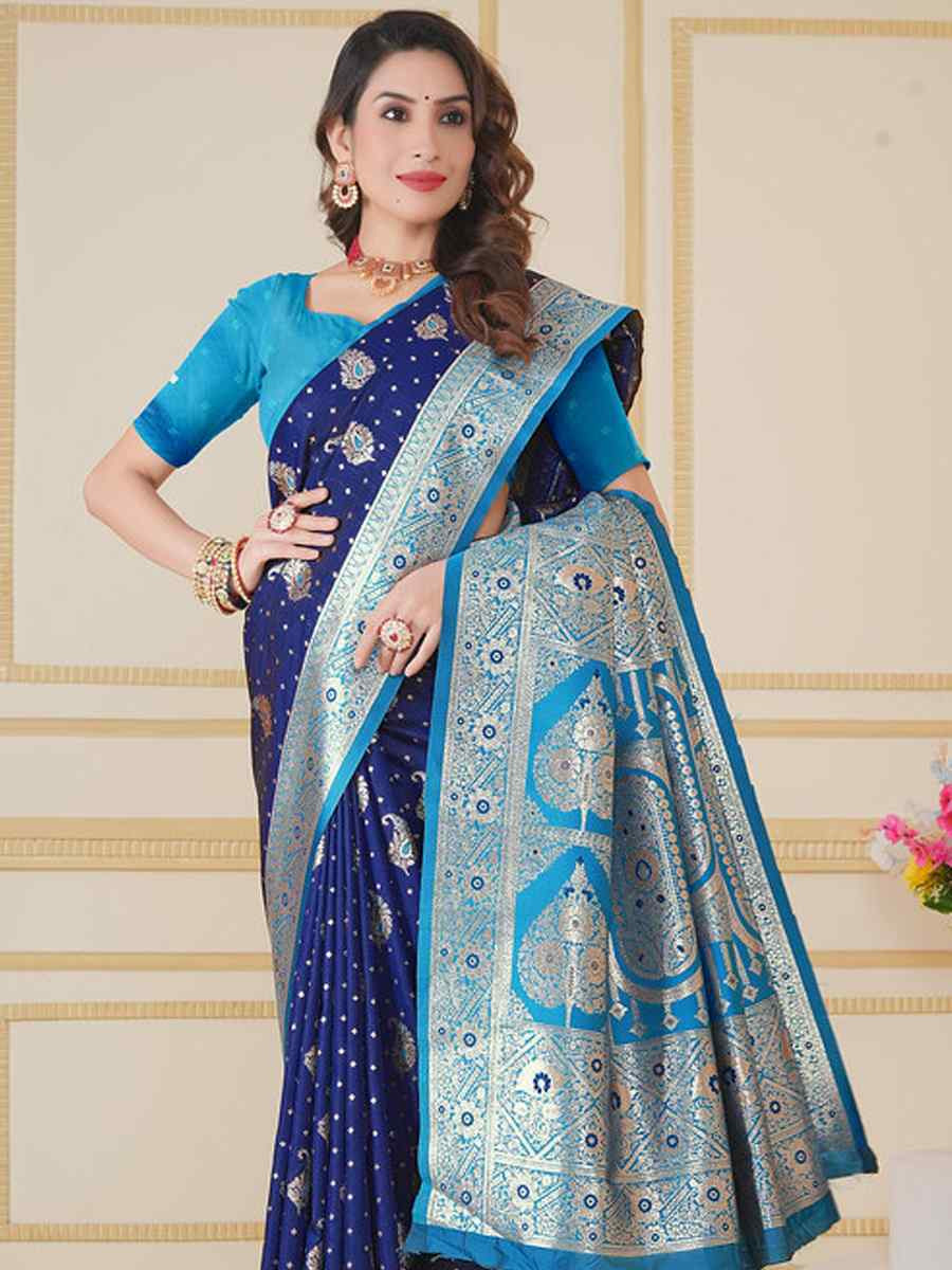 Navy blue Silk Handwoven Festival Wedding Fancy Heavy Border Saree