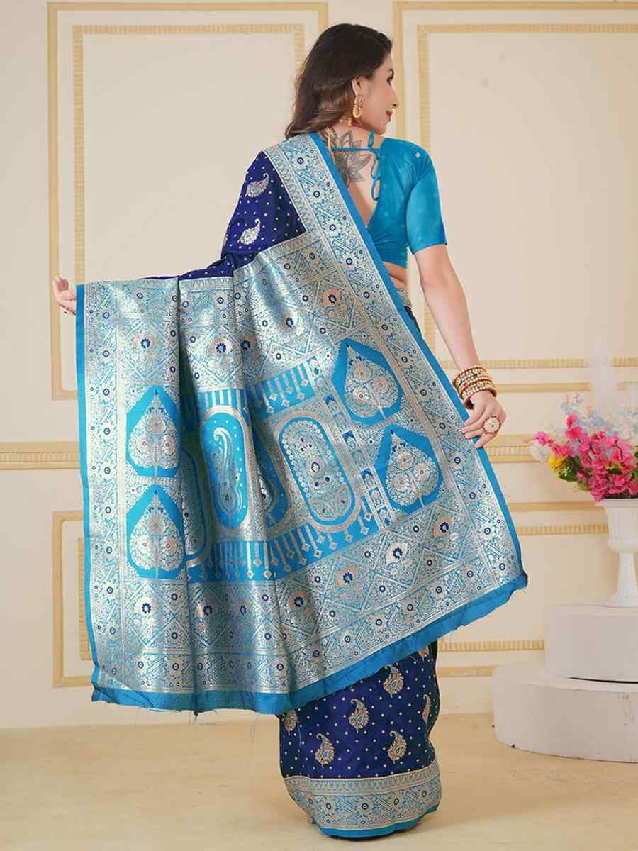 Navy blue Silk Handwoven Festival Wedding Fancy Heavy Border Saree