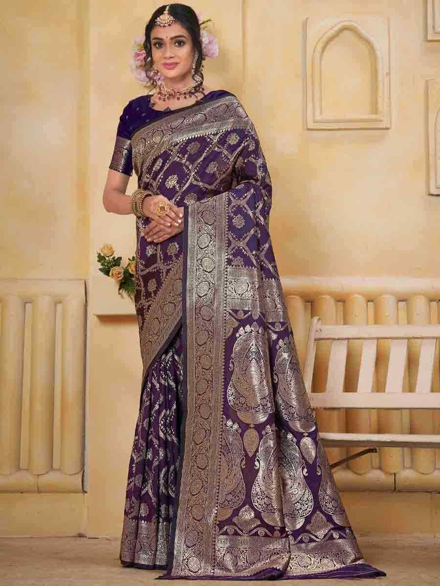 Navy Blue Silk Handwoven Festival Wedding Fancy Heavy Border Saree