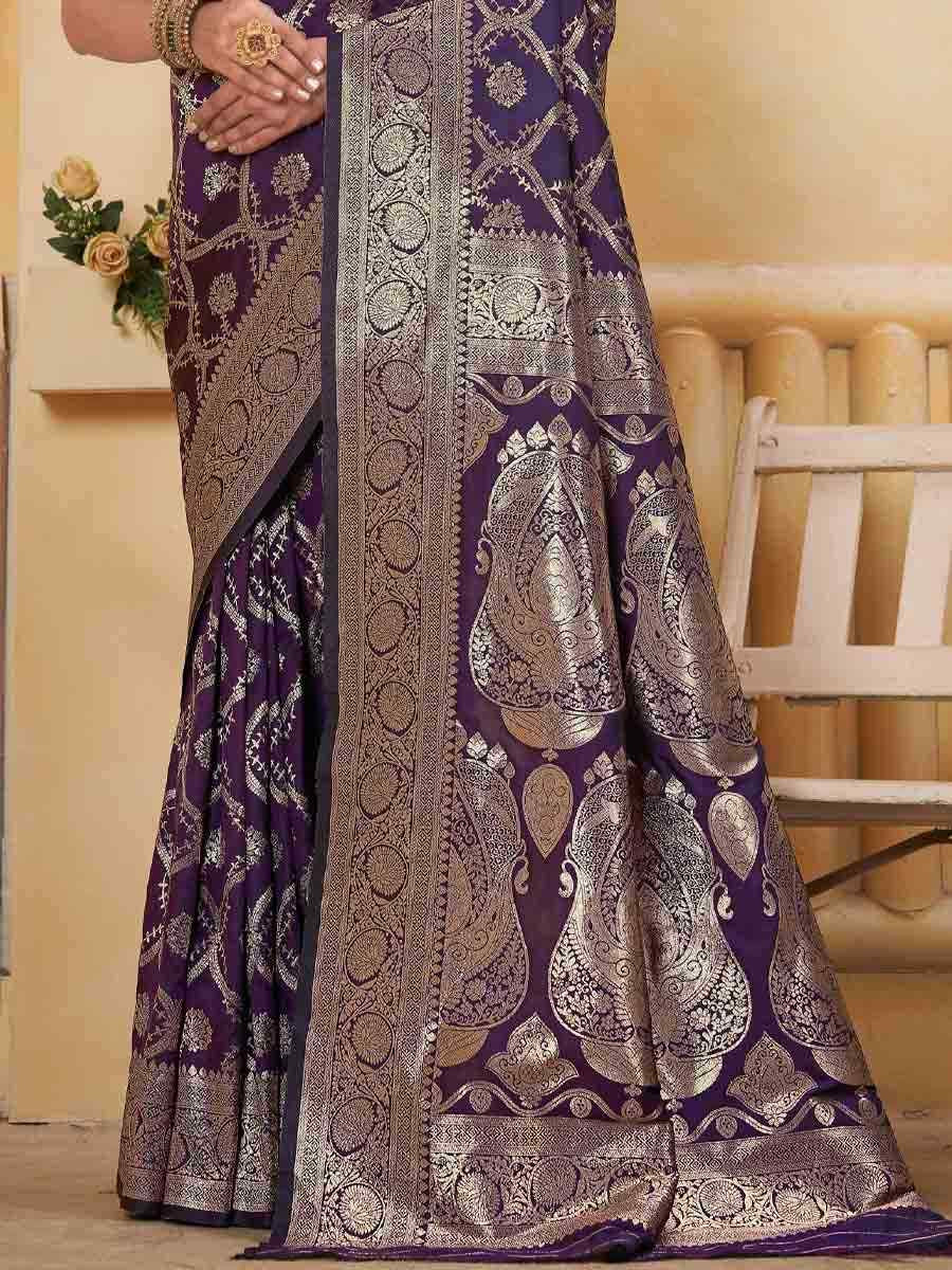 Navy Blue Silk Handwoven Festival Wedding Fancy Heavy Border Saree