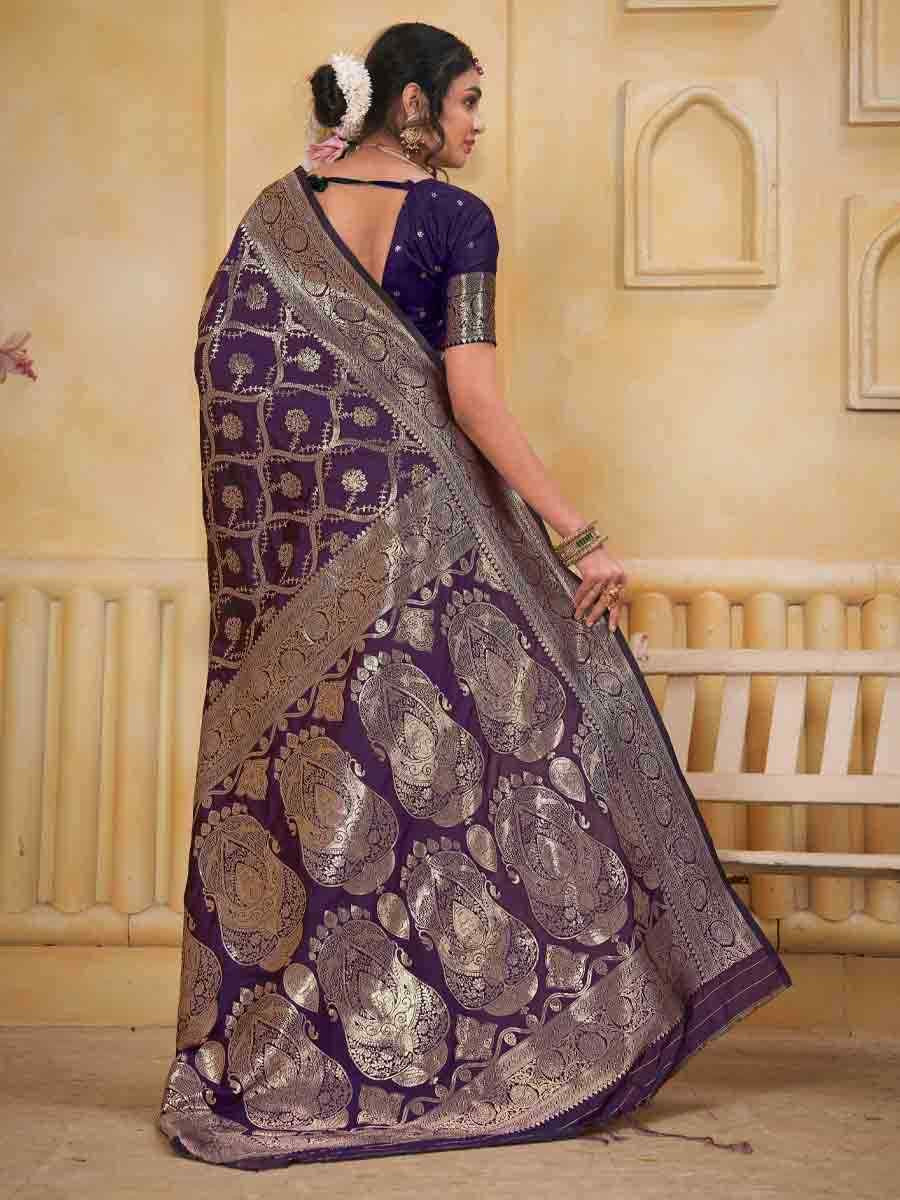 Navy Blue Silk Handwoven Festival Wedding Fancy Heavy Border Saree