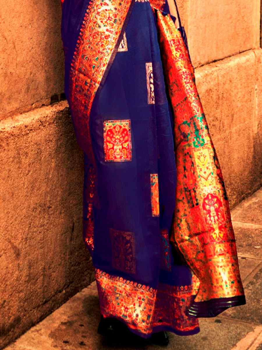 Navy Blue Silk Handwoven Traditional Bridal Reception Festival Wedding Fancy Heavy Border Saree