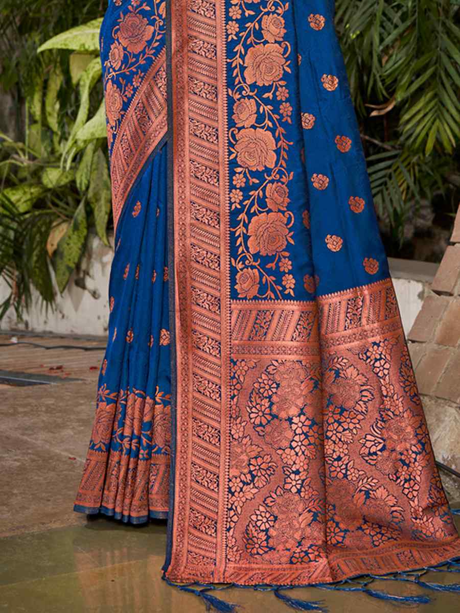 Navy Blue Silk Handwoven Wedding Festival Heavy Border Saree