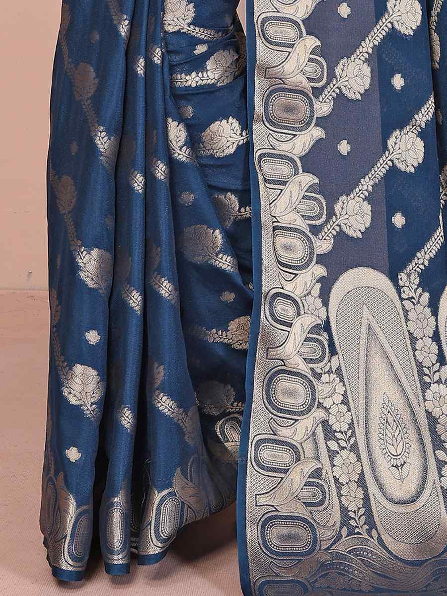 Navy Blue Soft Georgette Silk Handwoven Festival Wedding Fancy Heavy Border Saree